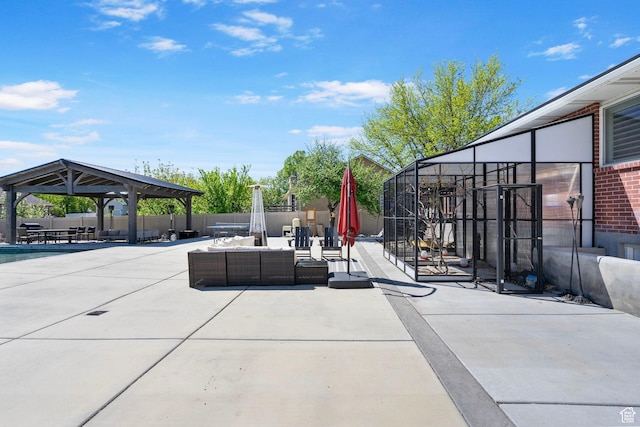 11549 S Equestrian Dr W, South Jordan, UT 84095 - view of patio featuring an outdoor living space, a gazebo, and fence