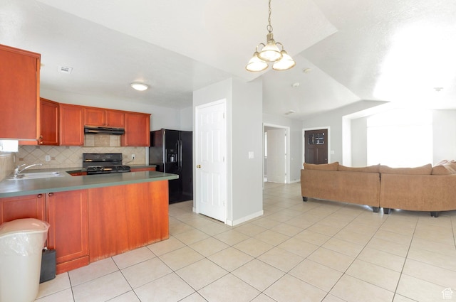 770 N Quincy Ave, Ogden, UT 84404 - kitchen featuring under cabinet range hood, light tile patterned floors, a sink, open floor plan, and black appliances