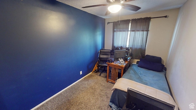 983 E Antelope Dr N, Layton, UT 84040 - bedroom with carpet flooring, a ceiling fan, baseboards, a desk, and a textured ceiling