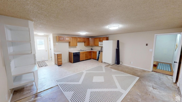 983 E Antelope Dr N, Layton, UT 84040 - kitchen with white appliances, light countertops, concrete floors, and brown cabinetry