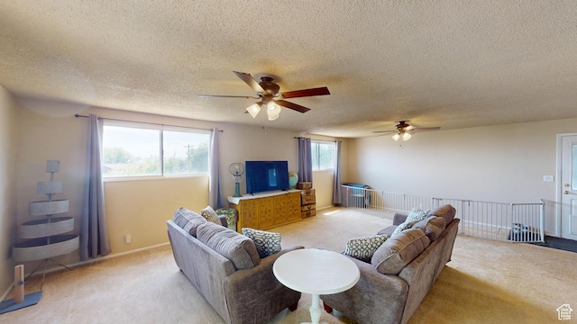 983 E Antelope Dr N, Layton, UT 84040 - living area with a ceiling fan, light carpet, and a textured ceiling