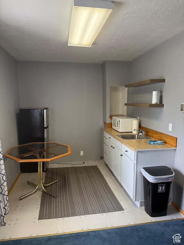 290 W 300 N, Beaver, UT 84713 - kitchen featuring white microwave, freestanding refrigerator, a sink, open shelves, and white cabinets