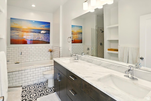 2237 N 450 W, Layton, UT 84041 - bathroom with tile patterned floors, tiled tub, tiled shower, and a sink