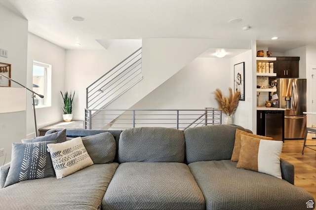 2237 N 450 W, Layton, UT 84041 - living room featuring light wood-style floors, stairs, and recessed lighting