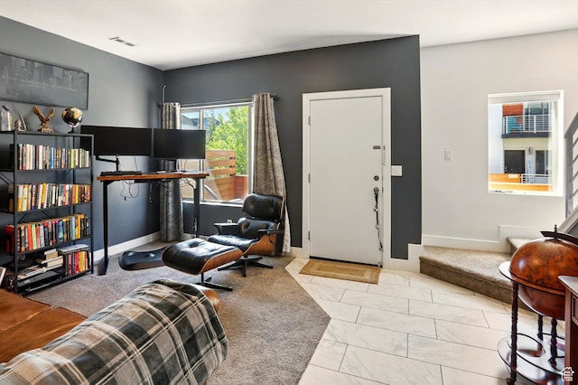 2237 N 450 W, Layton, UT 84041 - living room with marble finish floor, visible vents, and baseboards