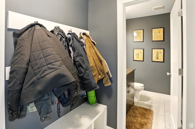 2237 N 450 W, Layton, UT 84041 - bathroom featuring toilet, marble finish floor, baseboards, visible vents, and vanity