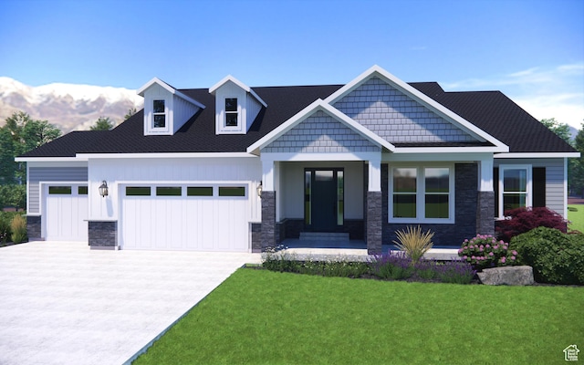 3724 S 5450 W Unit 12, West Valley City, UT 84120 - view of front of house with covered porch, stone siding, an attached garage, and a front yard