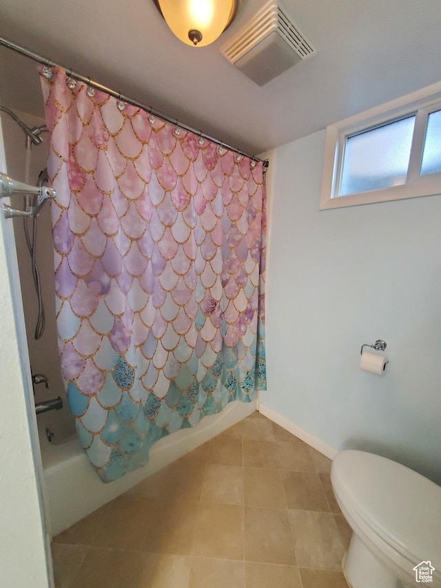 350 N 3rd St, Montpelier, ID 83254 - full bathroom featuring shower / bath combination with curtain, tile patterned flooring, toilet, and baseboards