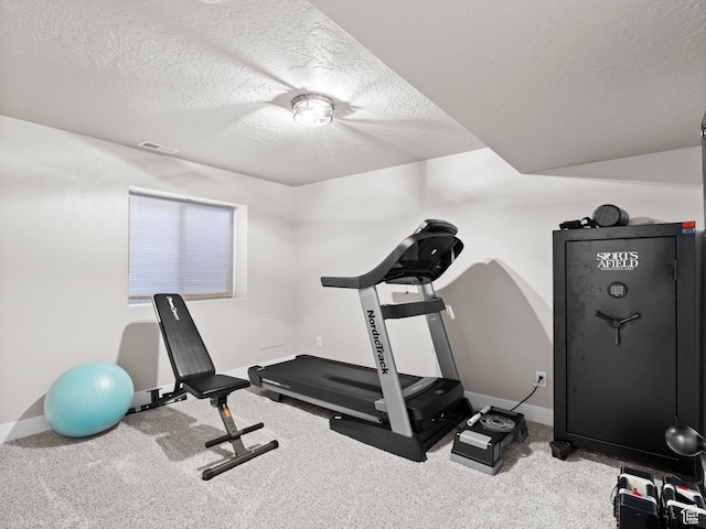 1827 W Burke Ln, Farmington, UT 84025 - workout room featuring baseboards, carpet floors, visible vents, and a textured ceiling