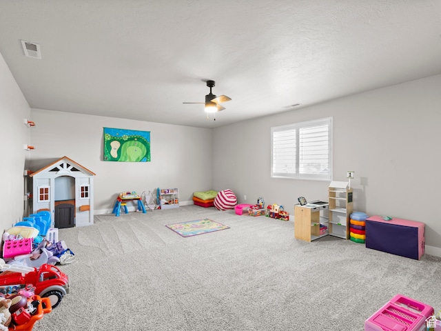1827 W Burke Ln, Farmington, UT 84025 - rec room featuring visible vents, baseboards, ceiling fan, and carpet floors