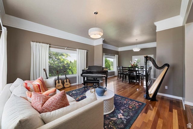 2247 Country Oaks Dr, Layton, UT 84040 - living area with dark wood finished floors and ornamental molding