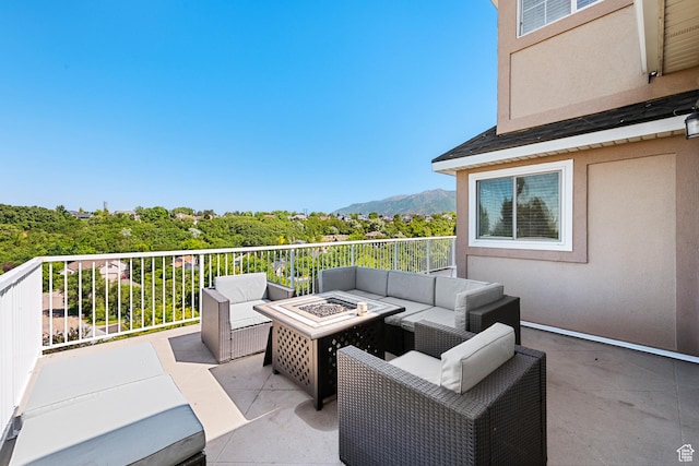 2247 Country Oaks Dr, Layton, UT 84040 - view of patio / terrace featuring an outdoor living space with a fire pit and a mountain view