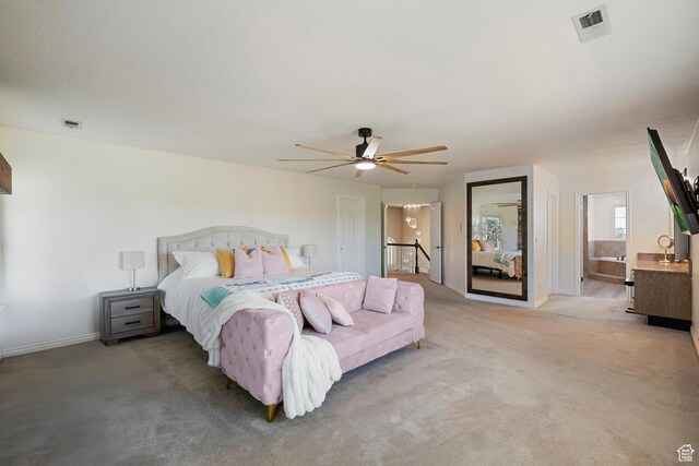 2247 Country Oaks Dr, Layton, UT 84040 - bedroom featuring light colored carpet, a ceiling fan, and ensuite bath