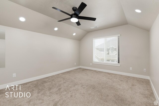 814 E 110 S, Salem, UT 84653 - empty room with carpet flooring, a ceiling fan, visible vents, and lofted ceiling