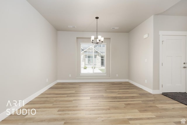 814 E 110 S, Salem, UT 84653 - unfurnished dining area featuring a chandelier, light wood-style flooring, baseboards, and visible vents