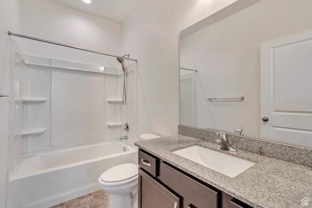full bathroom featuring vanity, toilet, and shower / washtub combination