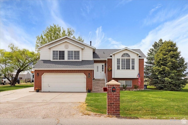 3035 N 2575 W, Farr West, UT 84404 - view of front of house featuring roof with shingles, brick siding, concrete driveway, a garage, and a front yard
