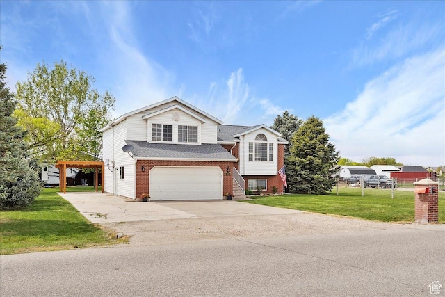 3035 N 2575 W, Farr West, UT 84404 - view of front facade with brick siding, a garage, a shingled roof, concrete driveway, and a front yard