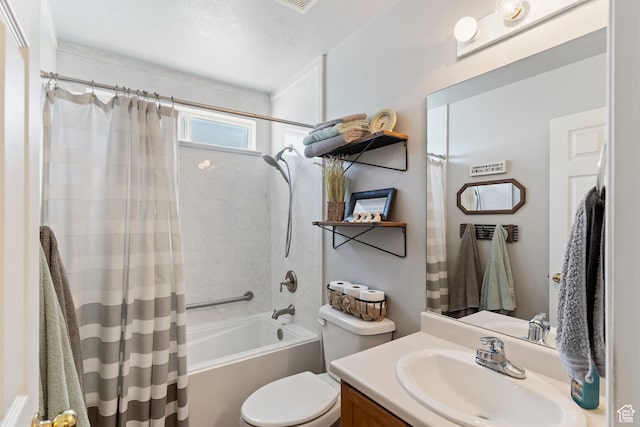 full bathroom featuring vanity, toilet, and shower / bath combo with shower curtain