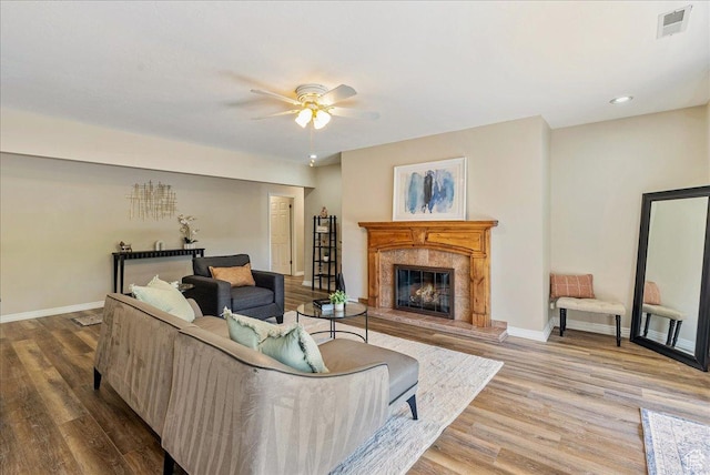 2568 S Elizabeth St Unit 5, Salt Lake City, UT 84106 - living room featuring baseboards, a high end fireplace, ceiling fan, and wood finished floors