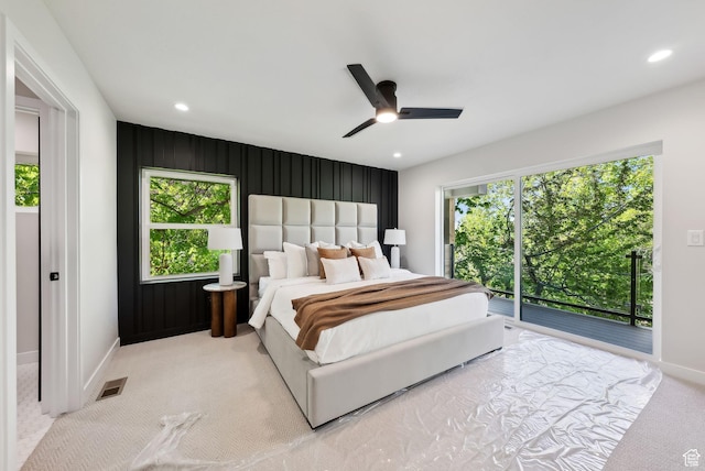3520 S Westwood Dr E, Millcreek, UT 84109 - carpeted bedroom featuring baseboards, visible vents, recessed lighting, and access to exterior