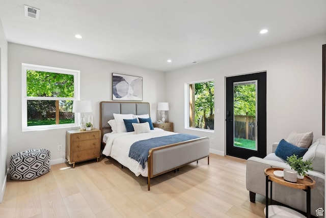 3520 S Westwood Dr E, Millcreek, UT 84109 - bedroom with light wood-style floors, visible vents, access to outside, and recessed lighting