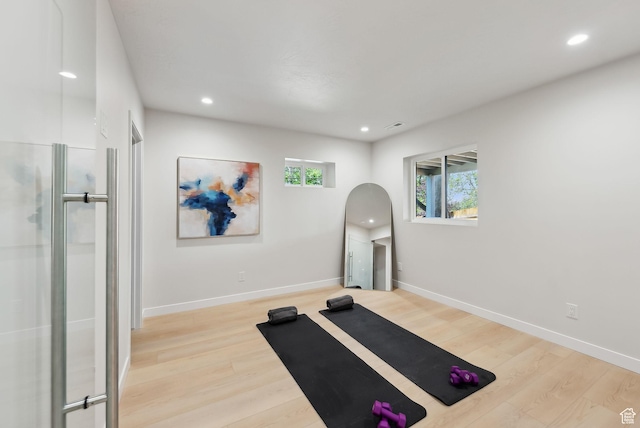 3520 S Westwood Dr E, Millcreek, UT 84109 - workout room featuring recessed lighting, baseboards, and light wood-style floors