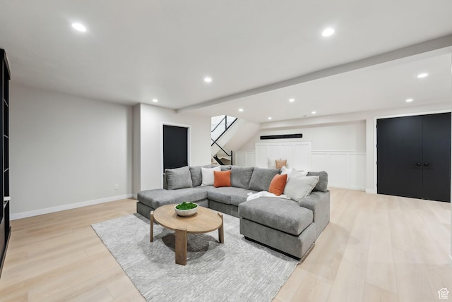 3520 S Westwood Dr E, Millcreek, UT 84109 - living area featuring stairway, recessed lighting, and light wood-style floors