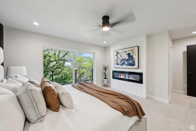 3520 S Westwood Dr E, Millcreek, UT 84109 - bedroom featuring a ceiling fan, light carpet, a fireplace, and recessed lighting