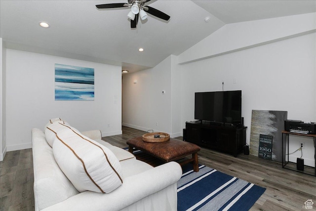 2396 N 150 E, North Logan, UT 84341 - living area featuring a ceiling fan, vaulted ceiling, and wood finished floors