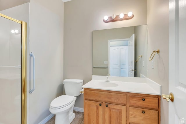 12532 S Blacksmith Ln, Draper, UT 84020 - bathroom featuring toilet, a stall shower, tile patterned floors, baseboards, and vanity