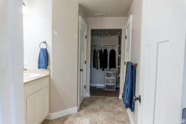 954 S 2040 W, Orem, UT 84059 - bathroom featuring vanity, a textured ceiling, and a walk in closet