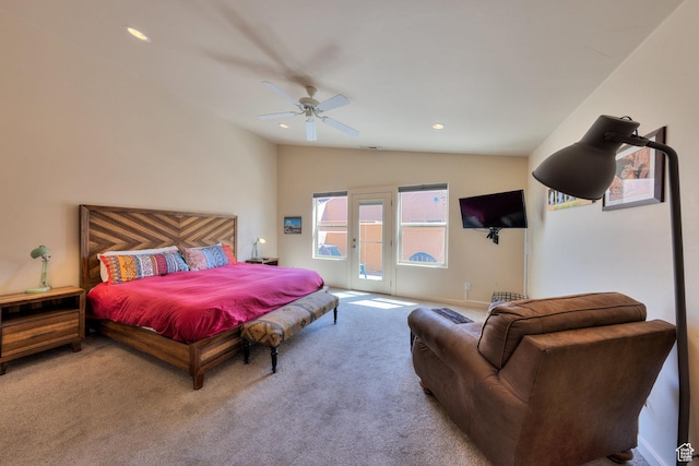 3686 S Spanish Valley Dr Unit K-2, Moab, UT 84532 - bedroom with carpet, recessed lighting, vaulted ceiling, a ceiling fan, and access to outside