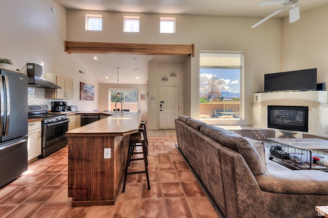 3686 S Spanish Valley Dr Unit K-2, Moab, UT 84532 - kitchen with a sink, stainless steel appliances, wall chimney exhaust hood, open floor plan, and a kitchen bar