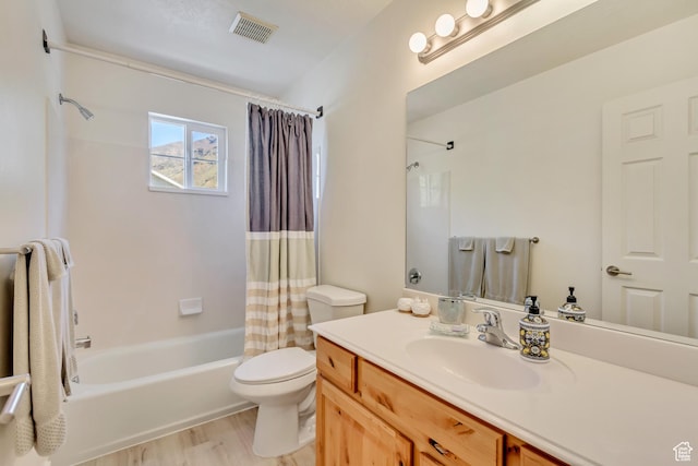 747 N 200 E, Springville, UT 84663 - full bathroom featuring toilet, wood finished floors, shower / bath combo, visible vents, and vanity