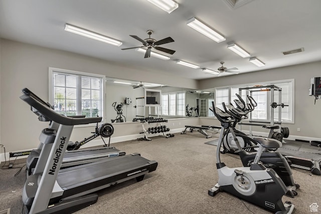 747 N 200 E, Springville, UT 84663 - gym with a ceiling fan, baseboards, carpet flooring, and visible vents