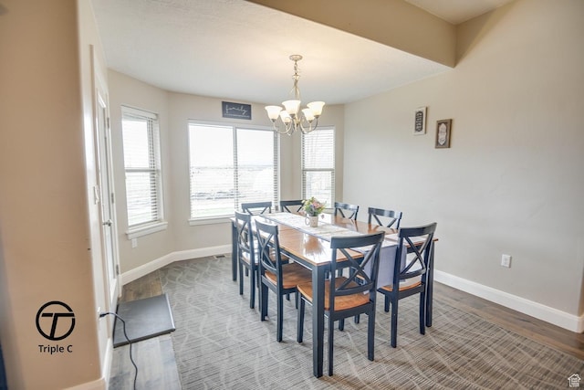 249 E 1800 N, Beaver, UT 84713 - dining area featuring wood finished floors, a chandelier, and baseboards