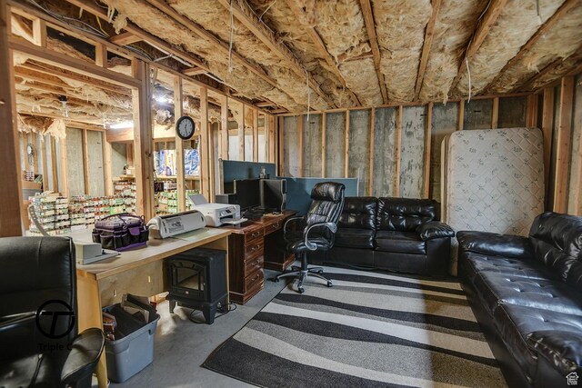 249 E 1800 N, Beaver, UT 84713 - home office featuring concrete floors and a wood stove