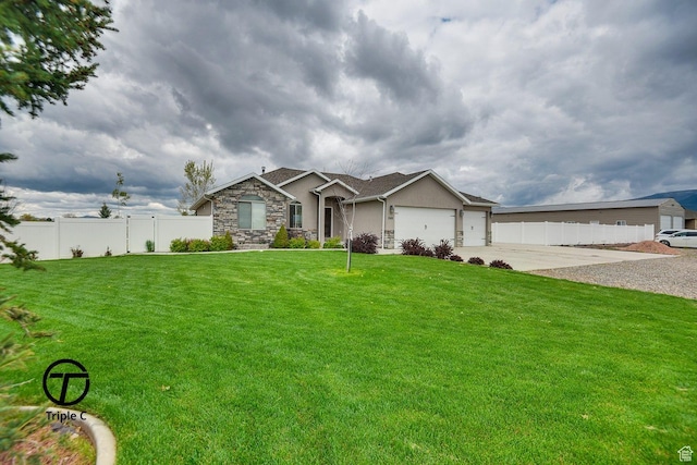 249 E 1800 N, Beaver, UT 84713 - ranch-style house with a garage, stone siding, stucco siding, and driveway