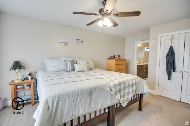 249 E 1800 N, Beaver, UT 84713 - bedroom featuring light colored carpet, a closet, ceiling fan, and baseboards