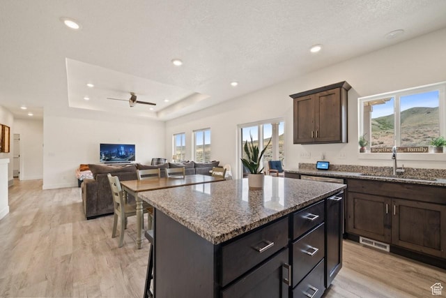 12735 W Kimberly Cir, Tremonton, UT 84337 - kitchen featuring light wood-style floors, plenty of natural light, a kitchen island, and a sink