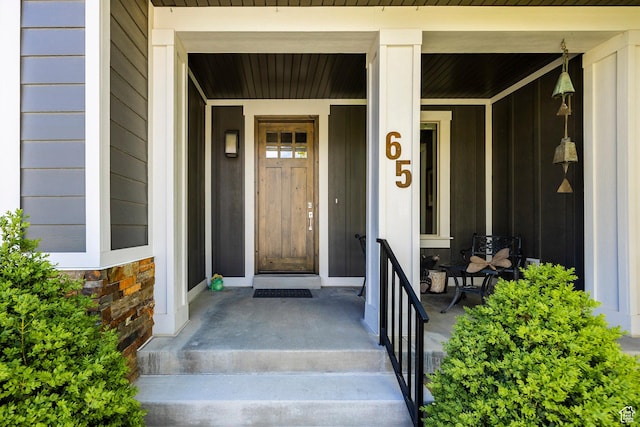 65 W Carnesecca Ct N, Mapleton, UT 84664 - entrance to property featuring board and batten siding and a porch