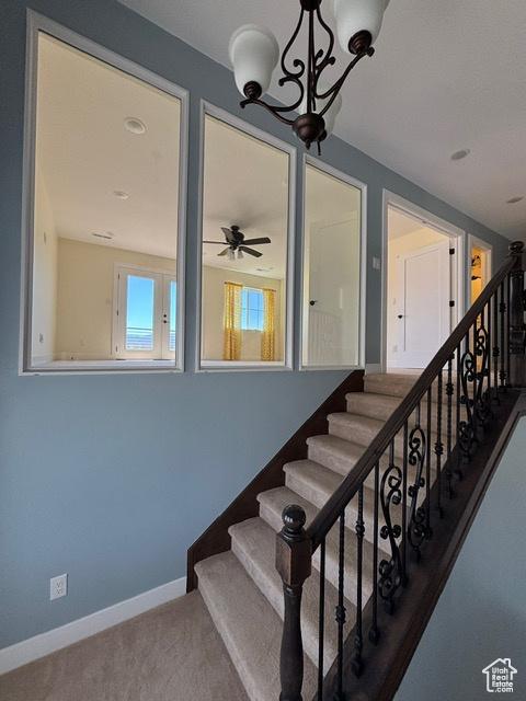 2577 W 5300 N Unit 11, Cedar City, UT 84721 - stairs featuring carpet, baseboards, and ceiling fan