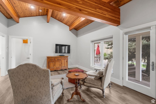 1303 Country Ln, Kamas, UT 84036 - living room with wooden ceiling, light wood finished floors, beamed ceiling, and high vaulted ceiling