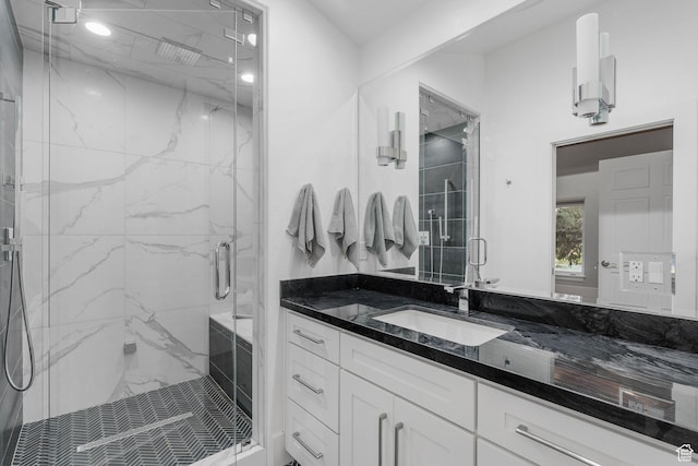 1303 Country Ln, Kamas, UT 84036 - bathroom featuring a marble finish shower and vanity