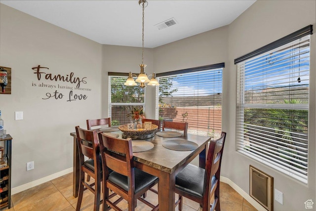 3322 W Bonita, Hurricane, UT 84737 - dining area with an inviting chandelier, light tile patterned floors, visible vents, and baseboards