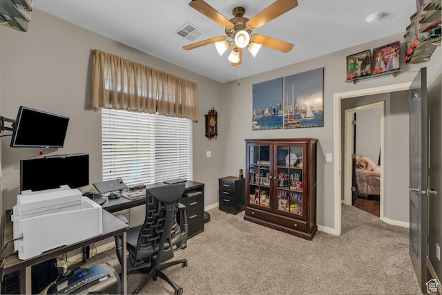 3322 W Bonita, Hurricane, UT 84737 - home office featuring light colored carpet, baseboards, a ceiling fan, and visible vents