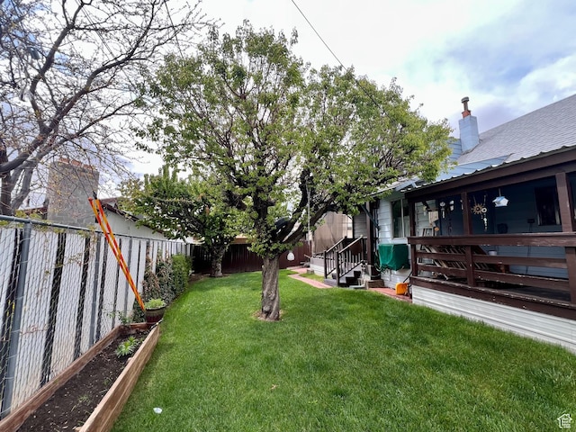 view of yard featuring a fenced backyard and a vegetable garden
