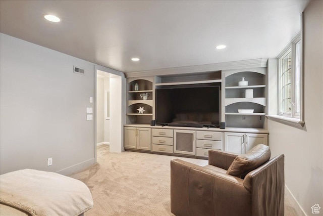 1704 E Herbert Ave, Salt Lake City, UT 84108 - living area with light colored carpet, baseboards, visible vents, and recessed lighting