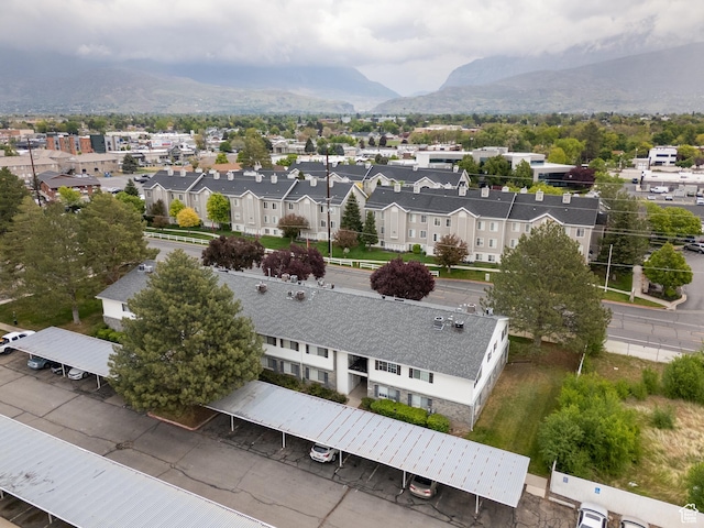 bird's eye view featuring a mountain view and a residential view